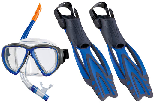 BECO Schnorchel-Set Tauchermaske Taucherbrille Flossen Porto blau 36/39 - 43/45