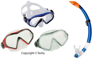 Schnorchel Set Erwachsene Tauchermaske Taucherbrille Fashy  blau/rot/rauch  NEU