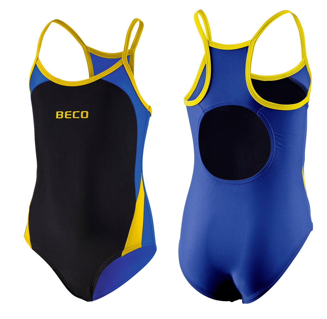 BECO Mädchen Kinder Badeanzug Schwimmanzug Einteiler Größe 116-176 blau/schwarz