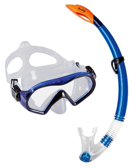 Schnorchel Set Erwachsene Tauchermaske Taucherbrille Fashy  blau/rot/rauch  NEU
