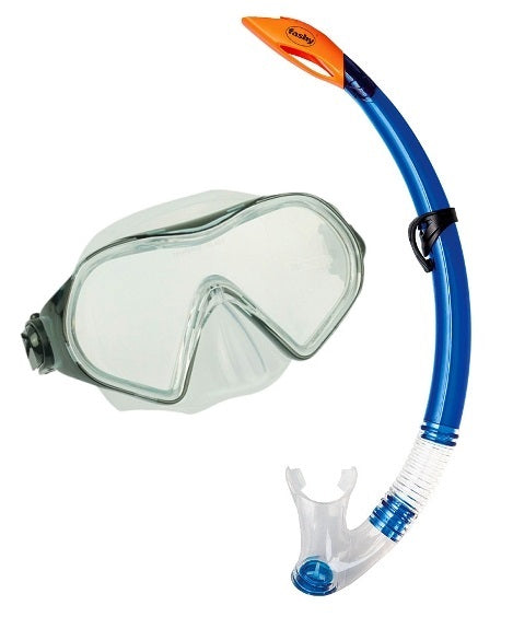 Schnorchel Set Erwachsene Tauchermaske Taucherbrille Fashy  blau/rot/rauch  NEU